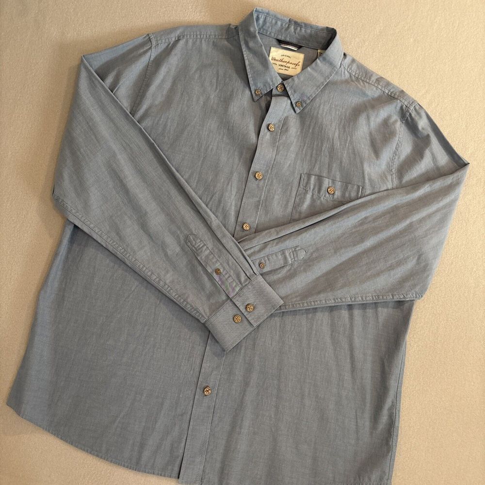 Original Weatherproof‎ Vintage XXL BLUE Cotton Mens Long Sleeve Shirt EXCELLENT